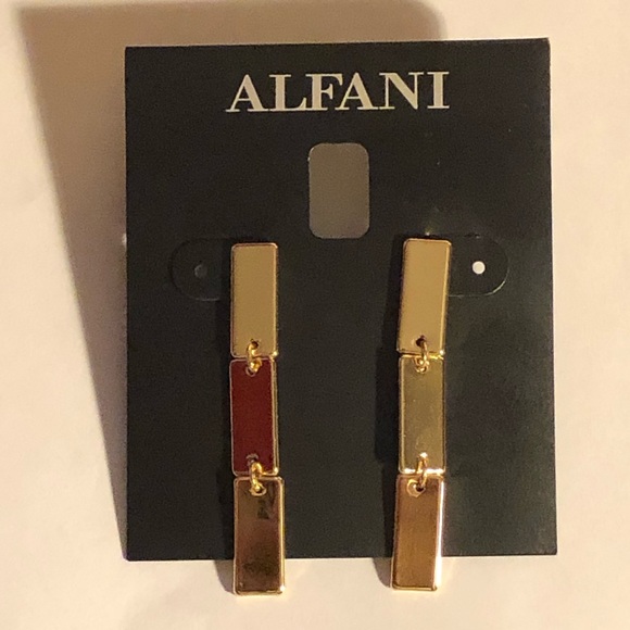 New! Alfani Gold-Tone Tablet Linear Drop Earrings - Picture 2 of 4